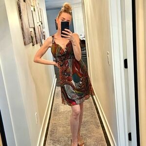 Multicolor Flowy Empire Waist Deep Front V Dress - Size M